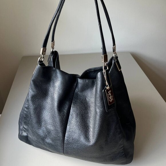 COACH MADISON PHOEBE Black Pebbled Leather Hobo Triple Satchel Bag Y2k 24621 - Picture 1 of 15